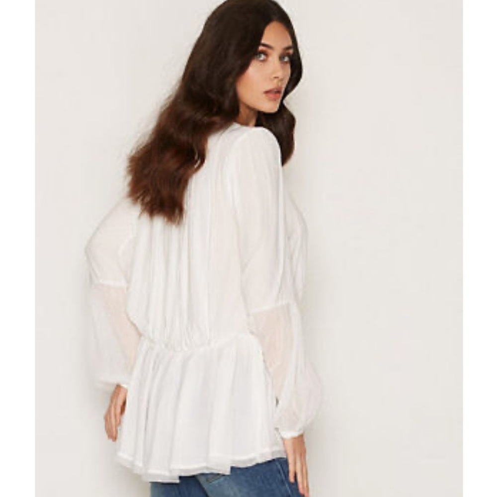 Free People Soul Serene Ivory Cream Women’s Flowy Boho Lace Sheer‎ Blouse Top XS